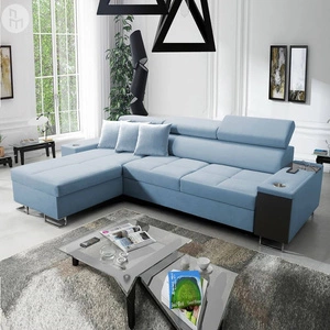 Rohová rozkládací pohovka Dafni modrá levostranná sametová pohodlnost a funkčnost při každodenním odpočinku