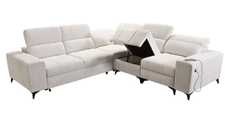 Rohová sedačka s funkcí spaní Penejos III Lux olivová pravá pohodlná rohová sedačka do obývacího pokoje s výsuvnou podnožkou kontejner na ložní prádlo