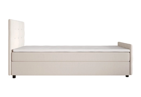 Béžová kontinentální postel Kansas 90x200 v moderním skandinávském stylu s čalouněným čelem a podnožkou