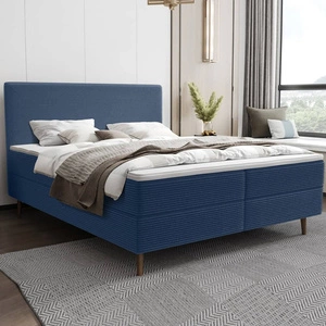 Kontinentální postel Totti 160x200 modrá stylová postel s úložným prostorem trojrozměrná tkanina s výraznými pruhy