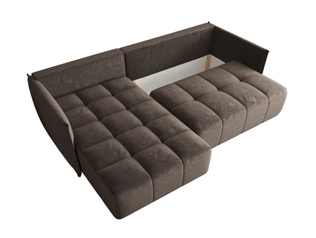 Rozkládací pohovka Oroso světle hnědá levá pohovka měkká sametová tkanina s hydrofobním povlakem nádoba na lůžkoviny