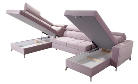 Rohová sedačka s funkcí spaní Nausa VI béžová pravá strana stylová rohová sedačka do obývacího pokoje s pohodlnou povrchovou úpravou měkká sametová látka