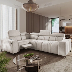 Rohová sedací souprava s funkcí spaní Castel II Lux béžová levá pohodlná rohová sedací souprava do obývacího pokoje s pohodlným výsuvným podnožníkem