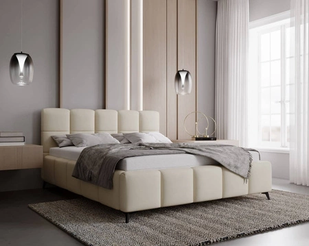 Čalouněná postel Olne 140x200 béžová stylová postel s úložným prostorem na lůžkoviny pohodlný podhlavník zaujme svým elegantním designem