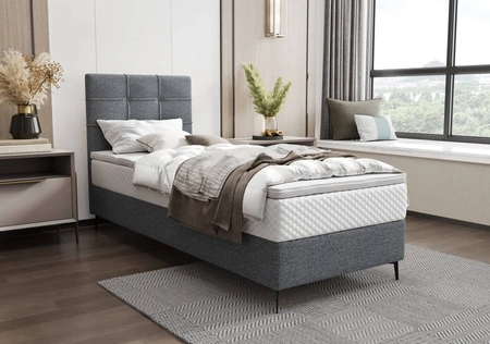 Kontinentální postel Irvine 90x200 šedá stylová postel s úložným prostorem na lůžkoviny a vysokým čelem zaujme svým elegantním designem