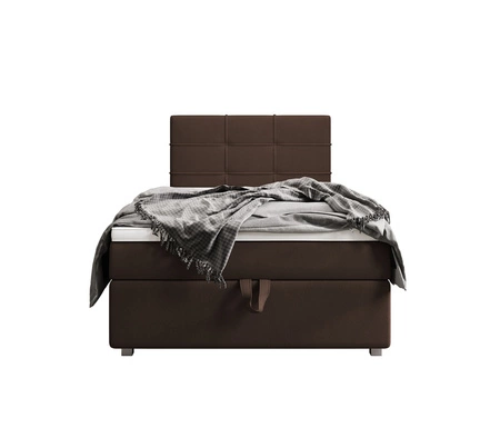 Kontinentální postel Fresno 90x200 hnědá v moderním skandinávském stylu s čalouněným čelem postele s úložným boxem