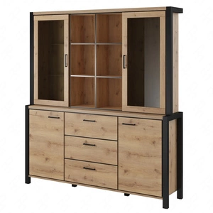 Příborník Activ 180 cm dub taurus / černý moderní design bezpečné tvrzené sklo stylové kovové úchytky prostorné zásuvky