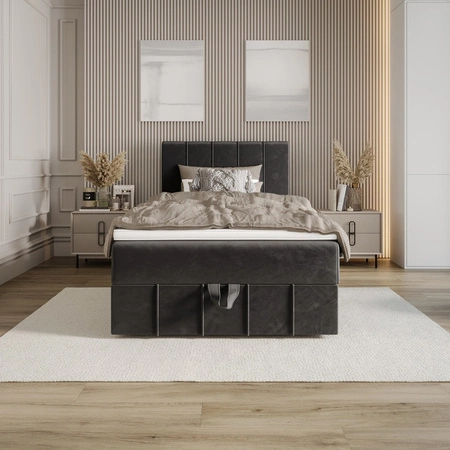 Kontinentální postel Casey 120x200 šedá v moderním skandinávském stylu s čalouněným čelem postele s úložným boxem