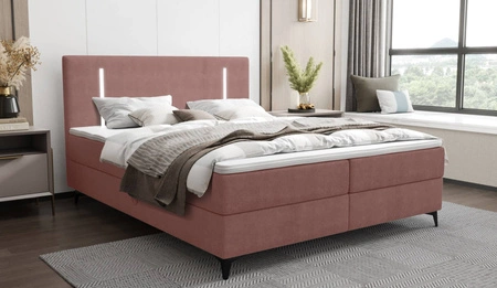Kontinentální postel Norco 160x200 růžová stylová postel s úložným boxem s osvětlením v čele postele dodává jedinečný nádech