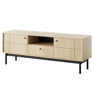 Modesta 154 cm dub linea RTV skříňka jednoduchý tvar v módních barvách jemné kovové úchytky ideální pro interiéry v japonském stylu