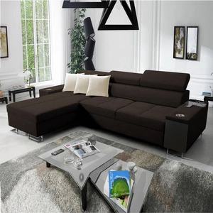 Rohová rozkládací pohovka Dafni hnědá levá strana pletené pohodlí a funkčnost při každodenním odpočinku