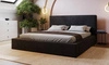 Čalouněná postel Belli 140x200 černá stylová postel s úložným prostorem na lůžkoviny pohodlný podhlavník zaujme svým elegantním designem