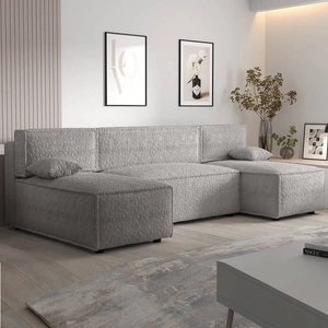 Rohová sedací souprava s funkcí spaní Brandon U šedý popelavý kontejner na lůžkoviny měkká tkanina s výrazným smyčkovým povrchem