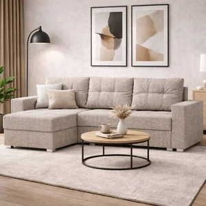 Rohová sedací souprava s funkcí spaní Pablos béžová univerzální rohová sedací souprava s kontejnerem na lůžkoviny dekorativní prošívání na sedáku