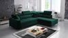 Rohová sedačka s funkcí spaní Nausa III láhev zelená pravá strana sametová pohodlná rohová sedačka nastavitelné opěrky hlavy nádoba na lůžkoviny