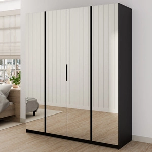 Zrcadlová šatní skříň Kastano X 200 cm černá moderní design ideální šatní skříň do ložnice nebo předsíně zrcadlová čela