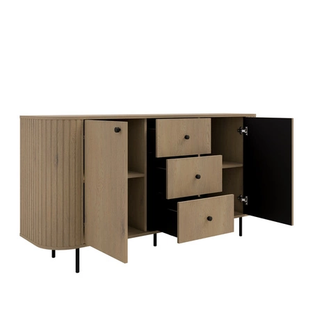 Komoda Ovalio 165 cm dub cremona moderní tvar oválná komoda do obývacího pokoje dekorativní frézování na korpusu