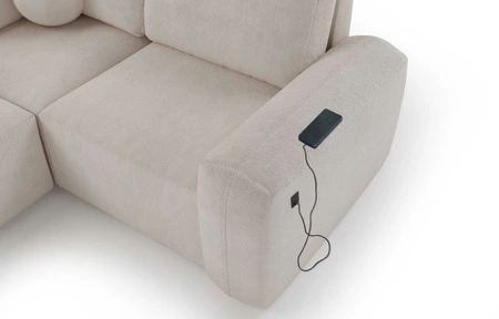 Rohová sedací souprava s funkcí spaní Arbon II olivová pravá stylový design výrazný zaoblený tvar nádoba na lůžkoviny