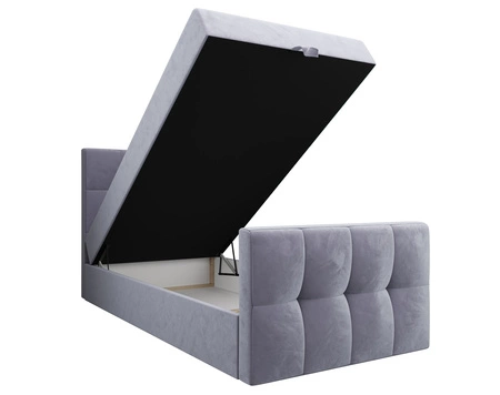 Modrá kontinentální postel Manhattan 90x200 v moderním skandinávském stylu s čalouněným čelem a nohou postele s úložným boxem