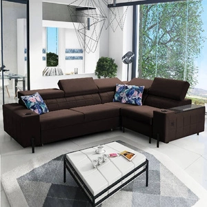 Rohová sedačka s funkcí spaní Belvi II hnědá pravý roh elegantní a ergonomická rohová sedačka do obývacího pokoje praktický úložný prostor v boční části