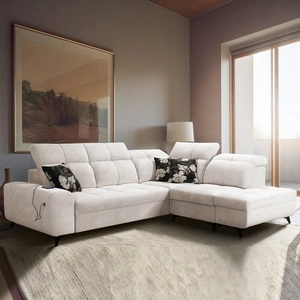 Rohová sedací souprava s funkcí spaní Buffalo VII krémová pravá strana stylová rohová sedací souprava s kontejnery na lůžkoviny velurová tkanina