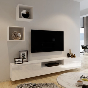 Mistra bílá / bílý lesk univerzální a stylová nástěnná skříňka do obývacího pokoje minimalistický design v moderním prostředí