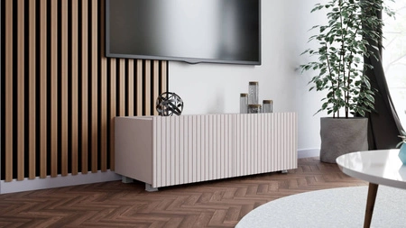 RTV skříňka Colder 100 cm béžová s možností zavěšení stylové rýhované čelo elegantní forma nábytku v moderním stylu