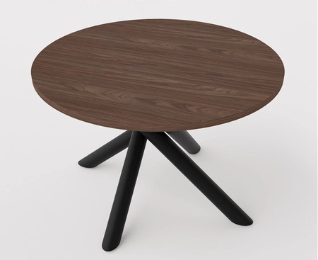 Kulatý stůl Lyon 110 cm wisconsin ořech / černý designový jídelní stůl kovové pavoučí nohy výškově nastavitelné