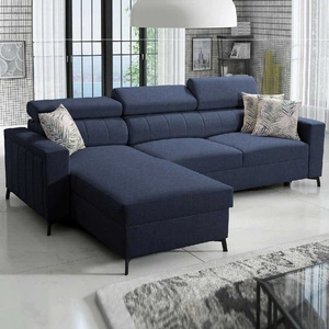 Rohová sedací souprava s funkcí spaní Savona navy blue levá pohodlná a elegantní rohová sedací souprava s nastavitelnými opěrkami hlavy s dekorativním prošíváním