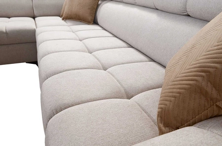 Rohová sedací souprava s funkcí spaní Bolmso III šedá pravostranná rohová sedací souprava s kontejnery na lůžkoviny se zásuvkou s plným výsuvem v boku nábytku