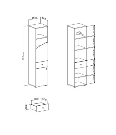 Knihovna Dzeta 45 cm dub / antracit ideální do pokoje pro mládež velmi užitečná má moderní vzhled knihovna se zásuvkou
