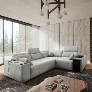 Rohová sedací souprava s funkcí spaní Tesalia II šedý jasan pravá pohodlná rohová sedací souprava do obývacího pokoje s posuvným opěradlem nádoba na lůžkoviny