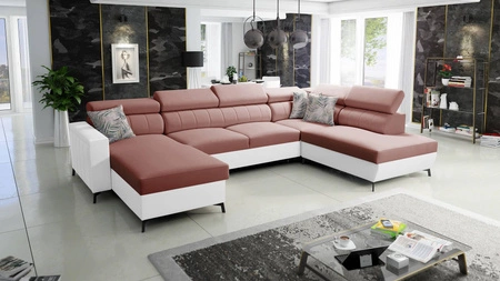 Rohová sedací souprava s funkcí spaní Savona VI Indian pink / white levá pohodlná rohová sedací souprava do obývacího pokoje dva kontejnery na lůžkoviny 