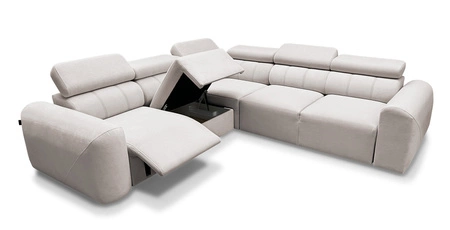 Rohová sedačka s funkcí spaní Cantare III Lux slonová kost levá stylová a pohodlná rohová sedačka do obývacího pokoje se zvedací opěrkou nohou