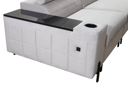 Rohová sedačka s funkcí spaní Belvi II tmavě béžová levá elegantní a ergonomická rohová sedačka do obývacího pokoje praktický úložný prostor v boční části