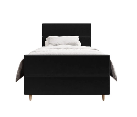 Černá kontinentální postel Benet 100x200 v moderním skandinávském stylu s čalouněným čelem a nohama postele s úložným boxem