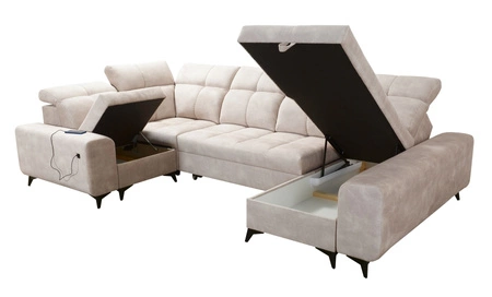 Rohová sedací souprava s funkcí spaní Buffalo IV hnědá pravá rohová stylová sedací souprava se dvěma lůžkovinami velurová tkanina