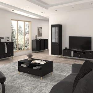 Nábytková sestava Kioto II do obývacího pokoje černá grafitová stylový design elegantní nábytek obohacený zlatými vysokými nohami