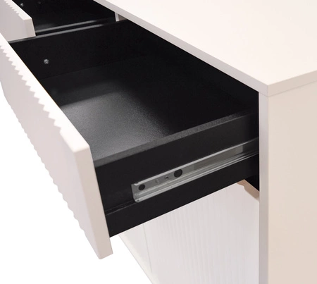 Komoda Osaka 149 cm béžová/černá minimalistický design ideální pro obývací pokoje a ložnice vkusné drážkované čelo