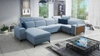 Rohová sedací souprava Kelly IV s funkcí spaní modrá levá sametová pohodlná rohová sedací souprava nastavitelné opěrky hlavy boční čalounění s lištami