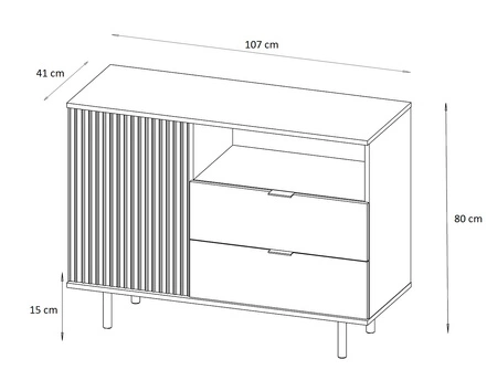 Komoda Sula 107 cm béžová elegantní a funkční komoda s ozdobným drážkovaným čelem obohaceným kovovými úchyty