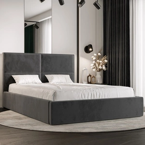 Čalouněná postel Aphrodite 160x200 s šedým úložným boxem v moderním skandinávském stylu s pohodlným čelem