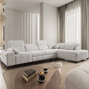 Rohová pohovka s funkcí spaní Penejos XI šedý jasan pravá pohodlná rohová pohovka s nastavitelnými opěrkami hlavy a dvěma nádobami na lůžkoviny