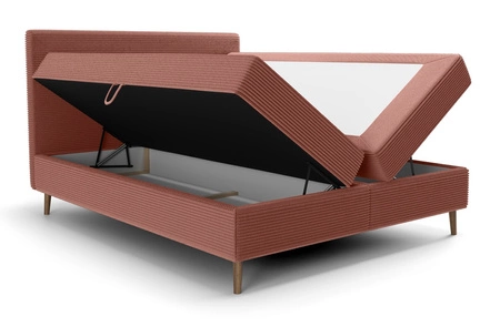 Kontinentální postel Totti 160x200 Indická růžová stylová postel s úložným prostorem trojrozměrná tkanina s výraznými pruhy