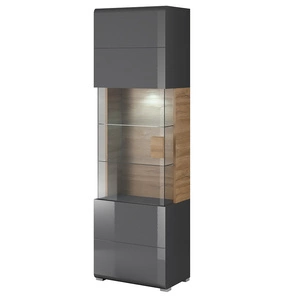 Vitrína Toledo 61 cm antracit / antracit lesk / dub vnuk Vysoce kvalitní částečně prosklené boky vitríny