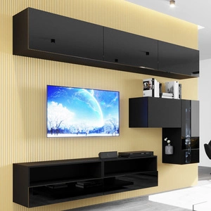 Nástěnná skříňka Patras černá / černý lesk Módní a stylová geometricky řešená nástěnná skříňka Jednoduché tvary nábytkových dílů