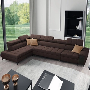 Rohová rozkládací pohovka s funkcí spaní Bolmso XI hnědá levá stylová designová rohová rozkládací pohovka se zásuvkou a kontejnery na lůžkoviny