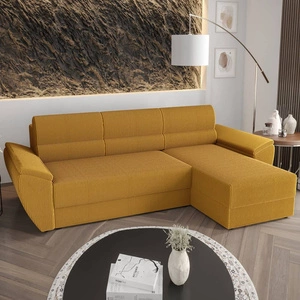 Rohová pohovka s funkcí spaní Fogu II med pravá Stylová rohová pohovka s pohodlnými područkami a nádobou na lůžkoviny