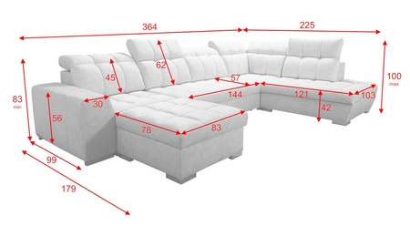 Luigi VI rohová pohovka s funkcí spaní tyrkysová levá stylová rohová pohovka s kontejnery na lůžkoviny potažená měkkou látkou