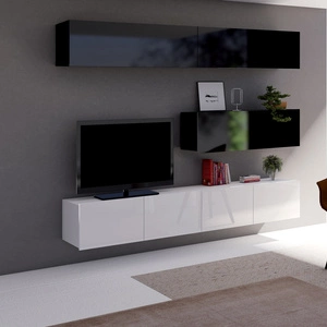 Nábytek Apulia VIII bílý lesk / černý lesk extrémně stylová nástěnná skříňka jednoduché jednotky hodící se do každého interiéru